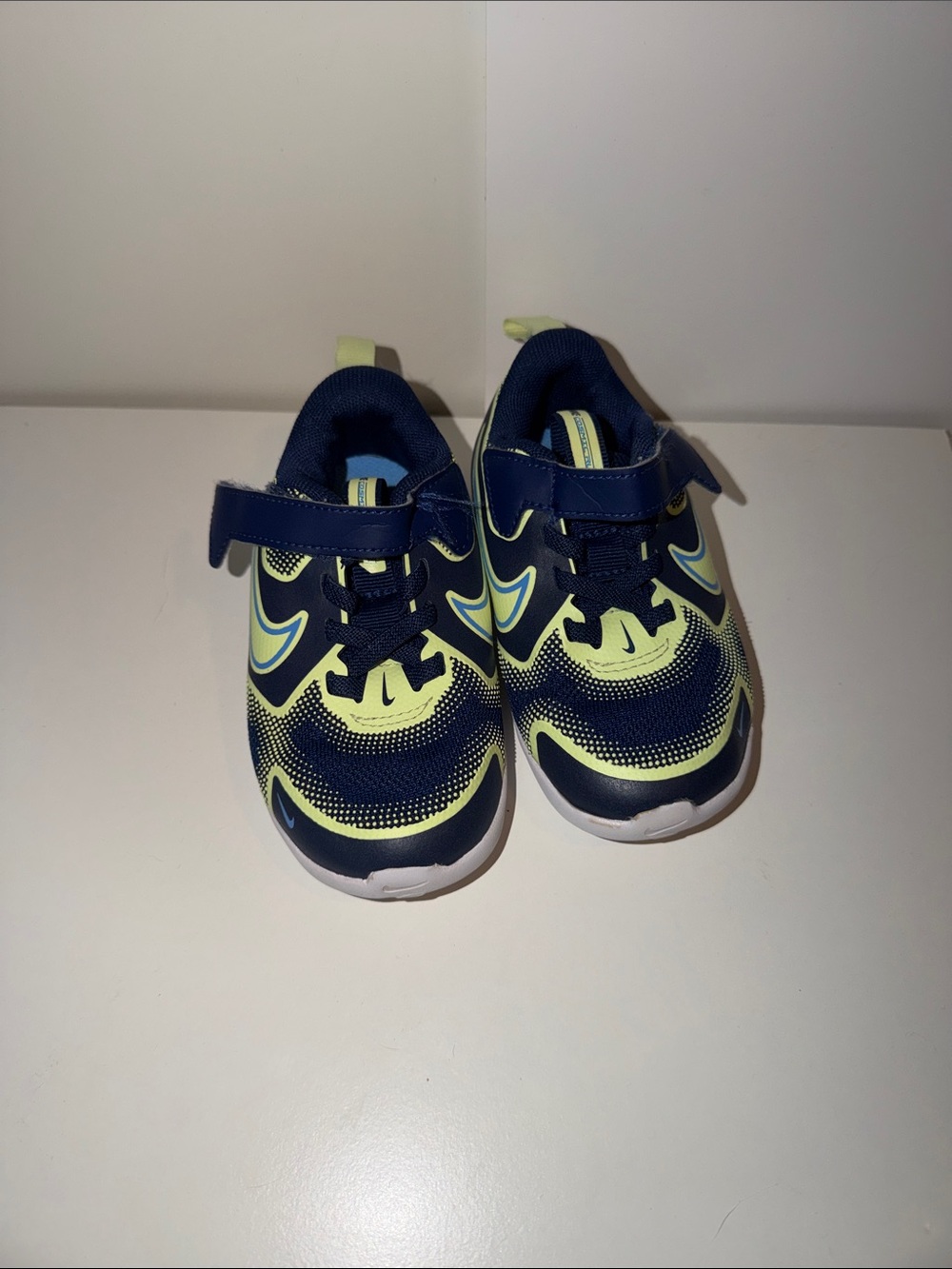 Nike Kids Navy and Lime Green Athletic Sneakers
